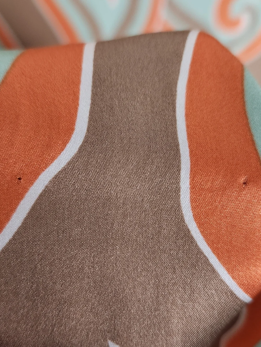 Vintage Mod Geometric Scarf Rectangle Mint Orange Brown White Satin 61x14 - Picture 4 of 5